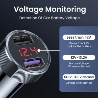 Автомобильное зарядное устройство с двумя портами USB (2.4А + QC 3.0) и цифровым. . фото 9