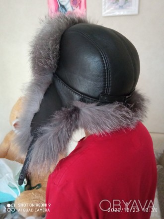 Продаётся шапка зимняя мужская, натуральная кожаная с чернобуркой (блюфрост), в . . фото 1