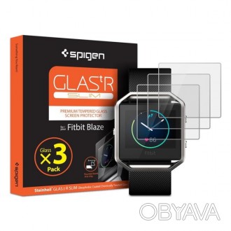 Защитное стекло Spigen GLAS.tR SLIM для Fitbit Blaze полностью покрывает дисплей. . фото 1
