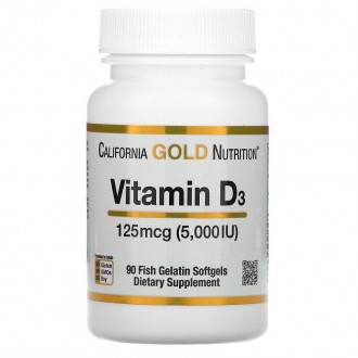 
	Вітамін D3 California Gold Nutrition
	125 мкг (5000 МО)
	Капсули з риб'ячого ж. . фото 2