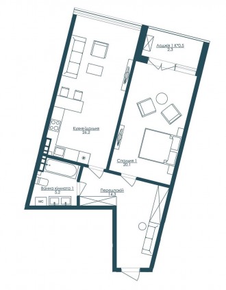 Однокімнатна квартира в Kandinsky Odessa Residence планована здача будинку: 2 кв. Приморский. фото 3