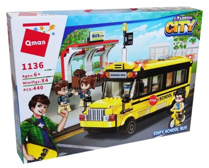 Конструктор для детей Qman 1136 – это яркий школьный автобус, почти как настоящи. . фото 3