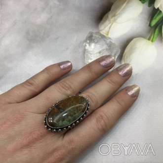 Предлагаем Вам купить великолепное кольцо с натуральным камнем хризопраз в сереб. . фото 1