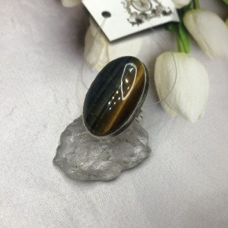 Предлагаем Вам купить кольцо с натуральным камнем тигрово-соколиный глаз в сереб. . фото 2