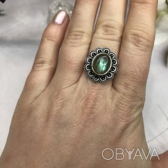Предлагаем Вам купить элегантное кольцо с камнем лабрадор в серебре. Размер 17,3. . фото 1