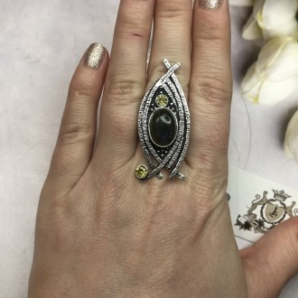 Предлагаем Вам купить элегантное кольцо с камнем лабрадор и цитрин в серебре. Ра. . фото 3