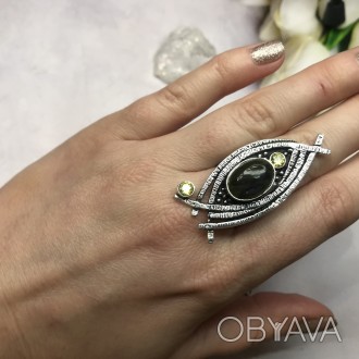Предлагаем Вам купить элегантное кольцо с камнем лабрадор и цитрин в серебре. Ра. . фото 1