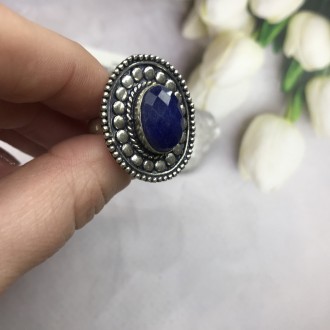 Предлагаем Вам купить кольцо с камнем индийский сапфир в серебре. Размер 17,4. И. . фото 5