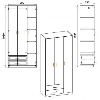  Габаритные размеры:Ширина: 900 мм.Высота: 1950 мм.Глубина: 464 мм.Размер упаков. . фото 3