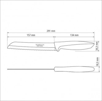 Короткий опис:
Набор ножей для хлеба Tramontina Plenus light grey, 178 мм. Упако. . фото 4