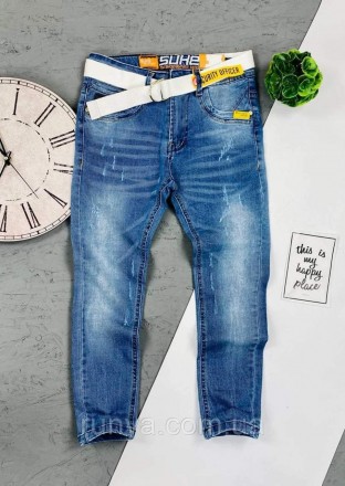 Подростковые джинсы с поясом для мальчика. Шикарные, стильные джинсы для мальчик. . фото 2