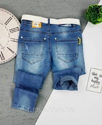 Подростковые джинсы с поясом для мальчика. Шикарные, стильные джинсы для мальчик. . фото 3