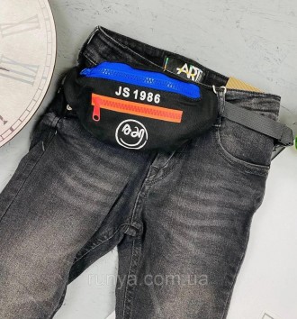 Черные детские джинсы с банданкой для мальчика. Шикарные, стильные джинсы для ма. . фото 3