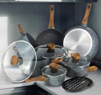 Набор кухонной посуды Kamille Grey Marble - 12 предметов. В набор входит: ковш 1. . фото 3
