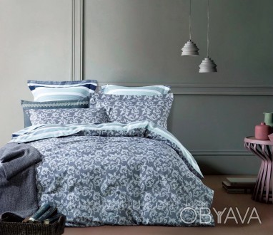 Европейский набор постельного белья Vie Nouvelle. Оформлен в синем и голубом цве. . фото 1