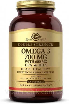 Двойная Сила Омега-3, Double Strength Omega-3, Solgar, 700 мг, 30 желатиновых ка. Київ. фото 1 Двойная Сила Омега-3, Double Strength Omega-3, Solgar, 700 мг, 30 желатиновых ка. Київ. фото 1