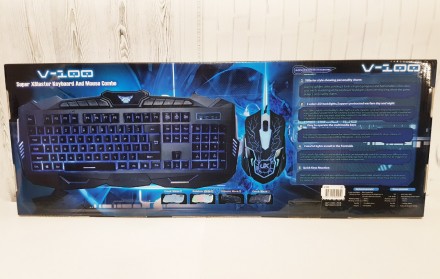 Игровая проводная мышь и клавиатура с подсветкой V100 с мультимедийными клавишам. . фото 6