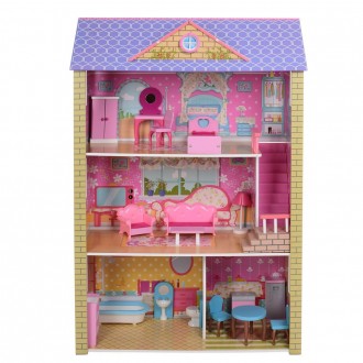 
Игровой деревянный домик для кукол MD 2009, 3 этажа, мебельСтильный деревянный . . фото 3
