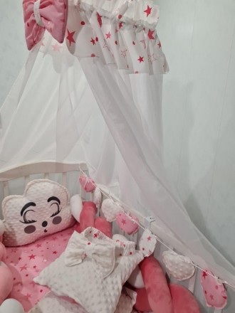 
Постельное белье в детскую кроватку для девочки Avangard с балдахином, защитой-. . фото 11