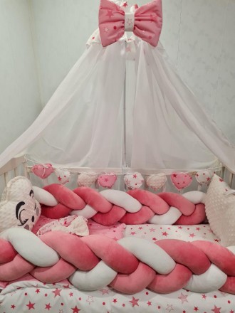 
Постельное белье в детскую кроватку для девочки Avangard с балдахином, защитой-. . фото 7