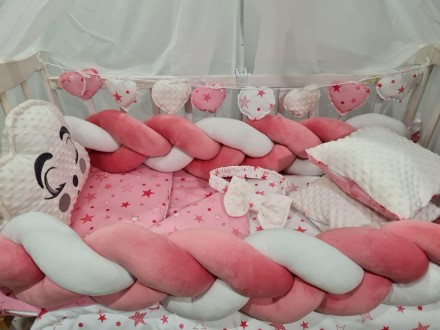 
Постельное белье в детскую кроватку для девочки Avangard с балдахином, защитой-. . фото 8