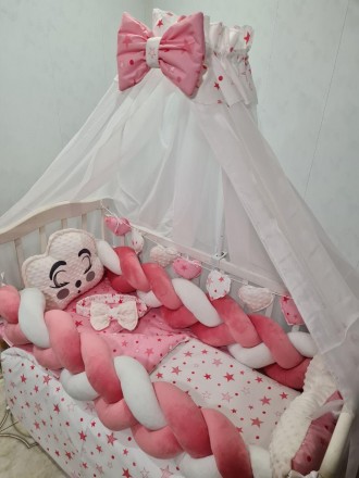 
Постельное белье в детскую кроватку для девочки Avangard с балдахином, защитой-. . фото 2