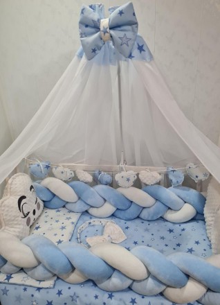 
Комплект постельного белья в кроватку для мальчика с балдахином, подушками, бор. . фото 8
