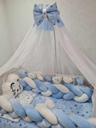 
Комплект постельного белья в кроватку для мальчика с балдахином, подушками, бор. . фото 7