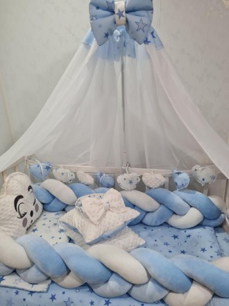 
Комплект постельного белья в кроватку для мальчика с балдахином, подушками, бор. . фото 3