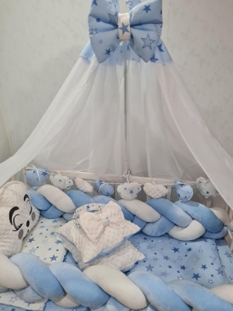 
Комплект постельного белья в кроватку для мальчика с балдахином, подушками, бор. . фото 10