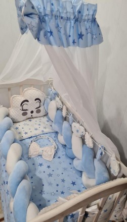 
Комплект постельного белья в кроватку для мальчика с балдахином, подушками, бор. . фото 6