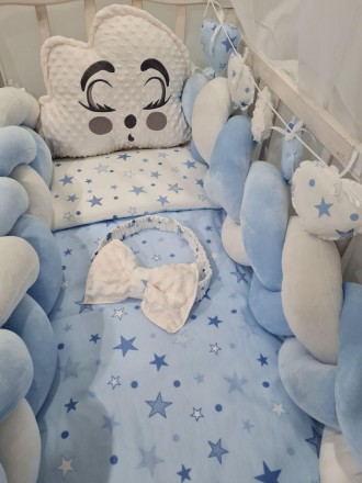 
Комплект постельного белья в кроватку для мальчика с балдахином, подушками, бор. . фото 9