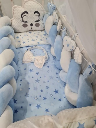 
Комплект постельного белья в кроватку для мальчика с балдахином, подушками, бор. . фото 5