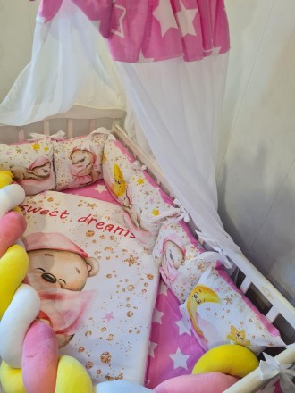 
Детское постельное белье в кроватку для новорожденного с балдахином, защитой, о. . фото 10