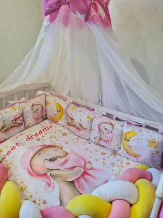 
Детское постельное белье в кроватку для новорожденного с балдахином, защитой, о. . фото 7