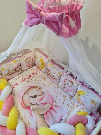 
Детское постельное белье в кроватку для новорожденного с балдахином, защитой, о. . фото 11