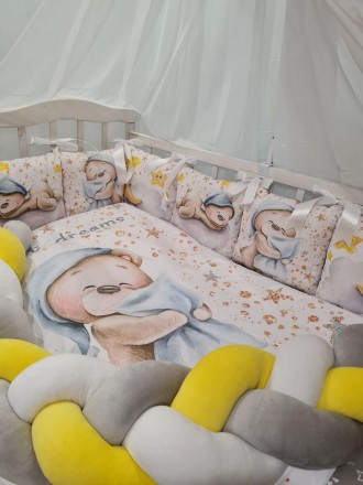 
Набор постельного белья в детскую кроватку с балдахином, защитой, одеялом, поду. . фото 4