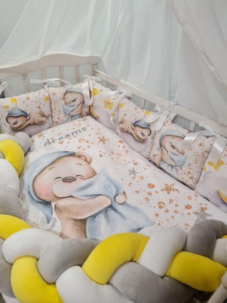 
Набор постельного белья в детскую кроватку с балдахином, защитой, одеялом, поду. . фото 9