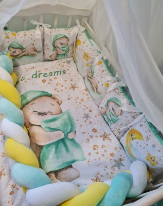 
Набор постельного для детской кроватки с защитной косой и подушками, одеялом Pr. . фото 4
