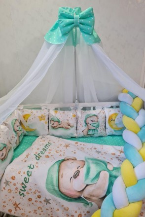 
Набор постельного для детской кроватки с защитной косой и подушками, одеялом Pr. . фото 8