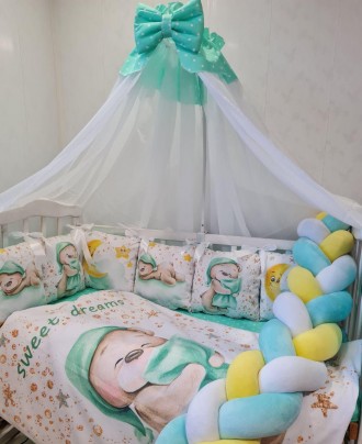 
Набор постельного для детской кроватки с защитной косой и подушками, одеялом Pr. . фото 6
