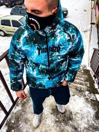 Куртка-анорак мужская синяя осень-весна-зима с принтом Thrasher. Киев. фото 1 Куртка-анорак мужская синяя осень-весна-зима с принтом Thrasher. Киев. фото 1
