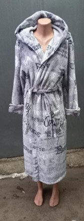 Теплый халат женский длинный, под поясок, халат с капюшоном. Ткань - приятный и . . фото 2