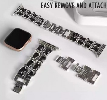 Металический Ремешок с кожаными вставками шанель для Apple Watch CHANEll 42/44 Ш. . фото 7