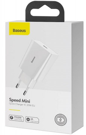 Описание Адаптера сетевого BASEUS CCFS-SN02 Speed Mini USB Type-C 20W, 3A, белог. . фото 3