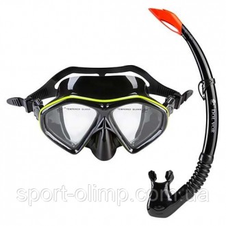 Набір для плавання маска з трубкою Dolvor лимонно-чорна М289Р+SN09P (термоскло, . . фото 2