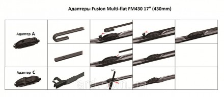 Щетка стеклоочистителя бескаркасная Fusion Multi-flat FM430 17" (430 mm) с адапт. . фото 3