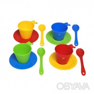 Набор игровой пластиковой посуды включает в себя 12 элементов: тарелочки, ложки,. . фото 1