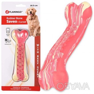 Flamingo Curved Bone – жевательная игрушка для собак в виде изогнутой кости с пу. . фото 1