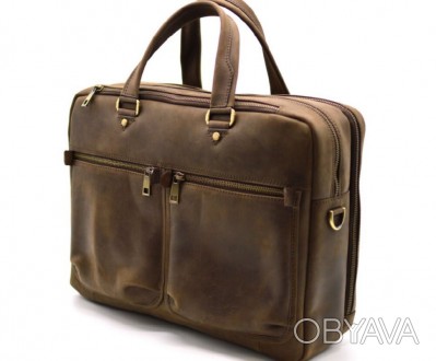 Чоловіча сумка-портфель для ноутбука і документів, з натуральної шкіри вичинки К. . фото 1